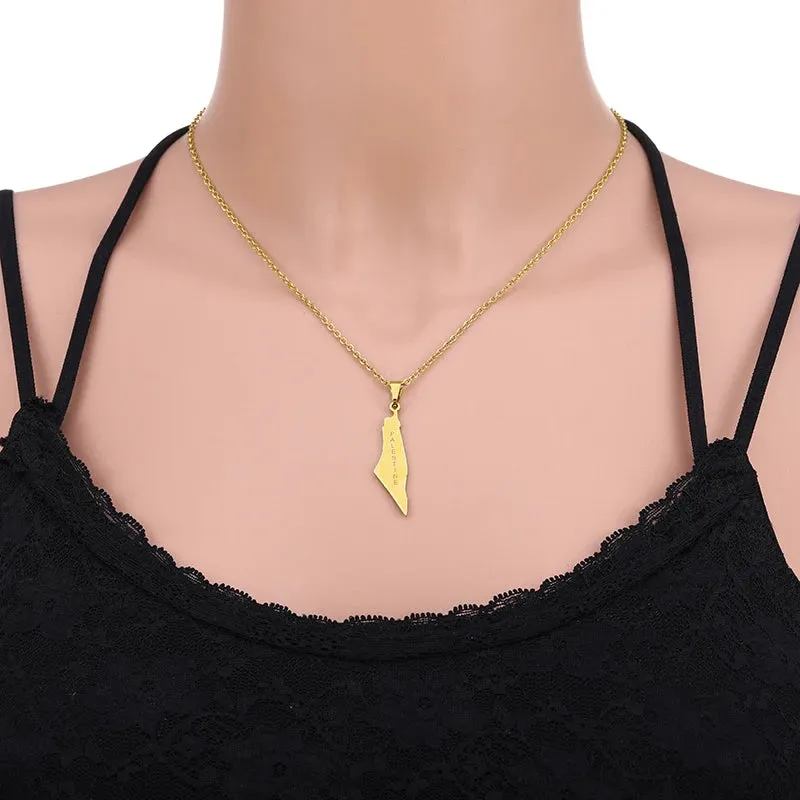 Arabic Palestine Map Pendant Necklaces Stainless Steel Gold Silver Color Middle East Men Women Ethnic Jewelry Gift