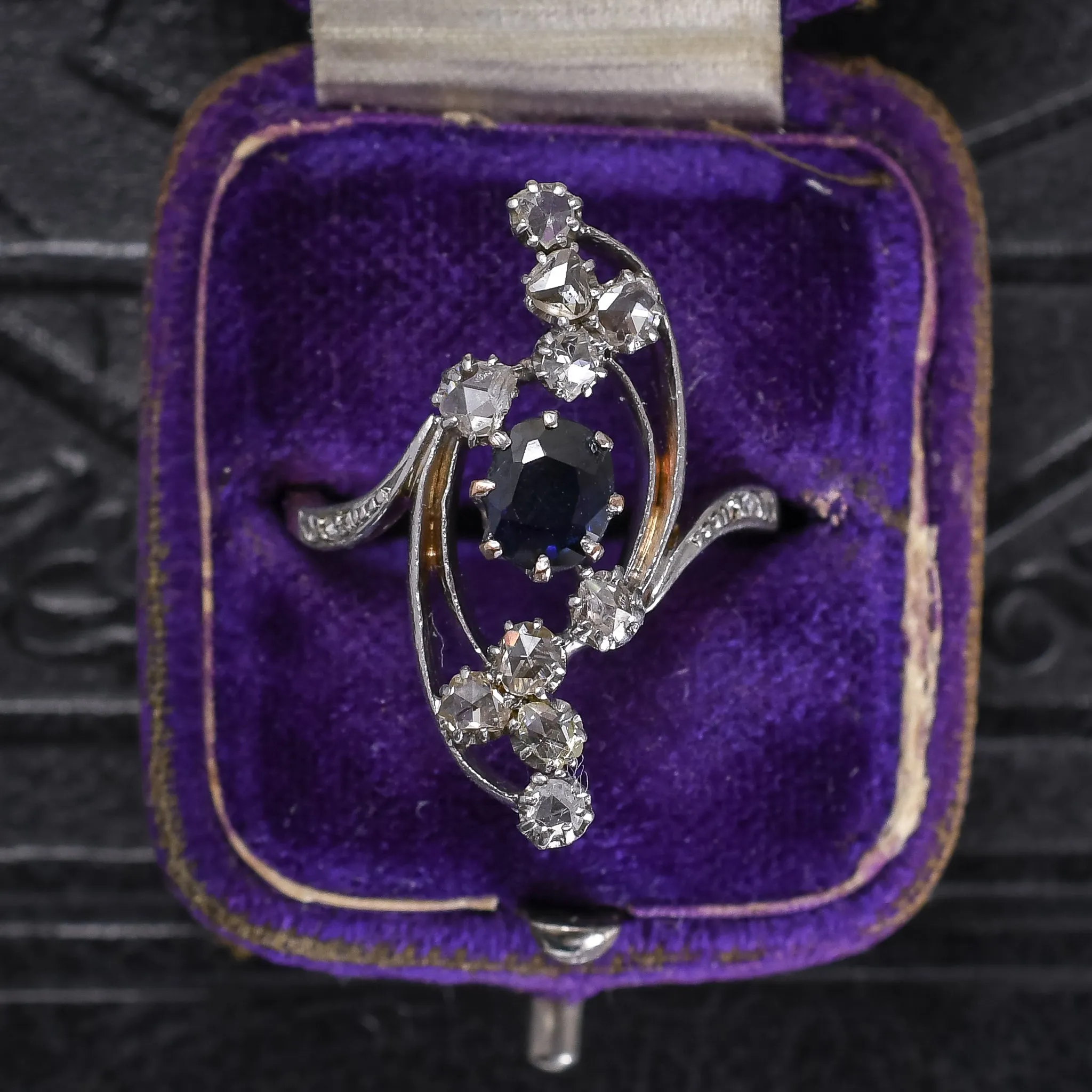 Art Nouveau Sapphire & Diamond Floral Spray Ring