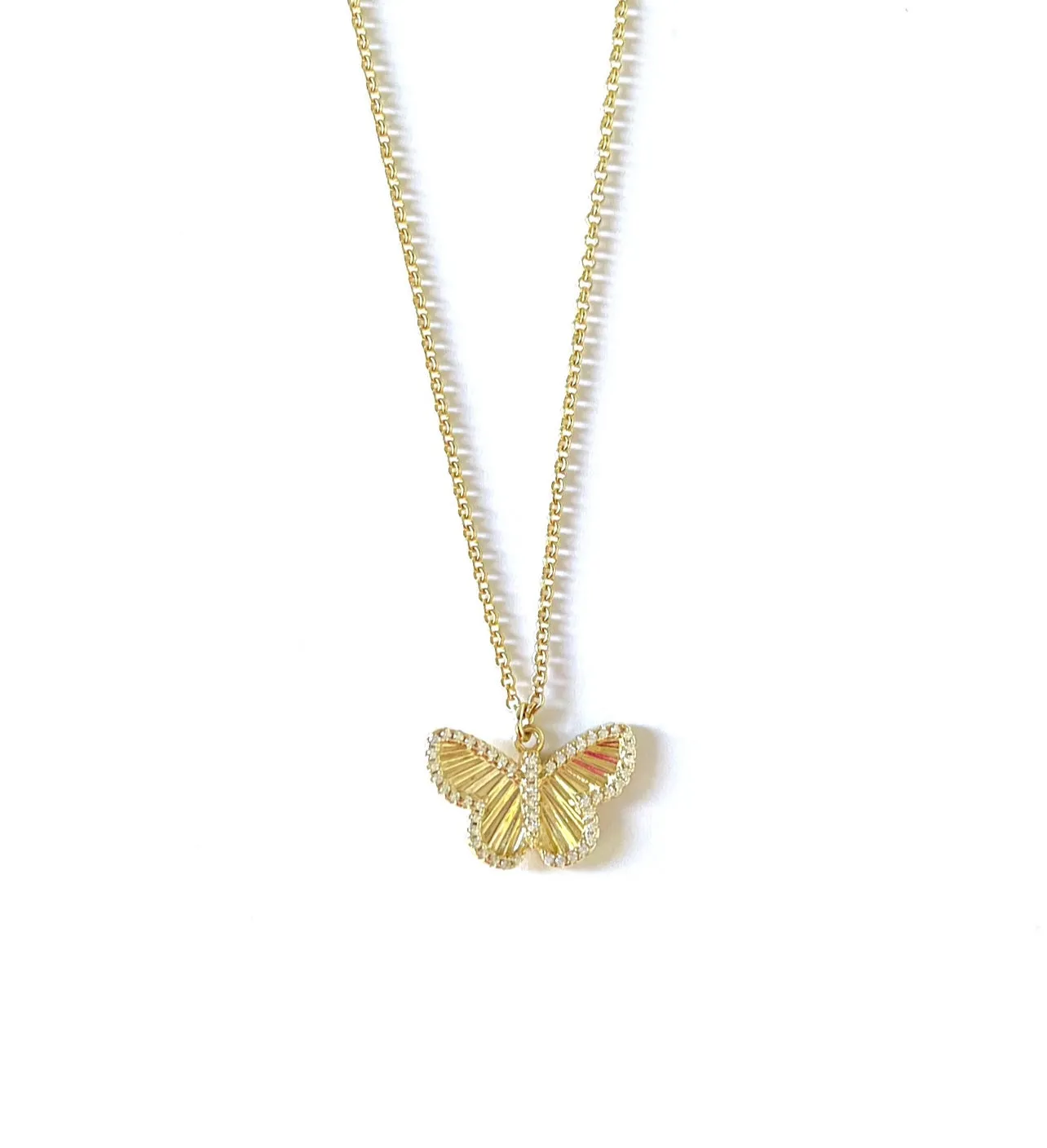 Aubree CZ Pave Ridged Butterfly Necklace
