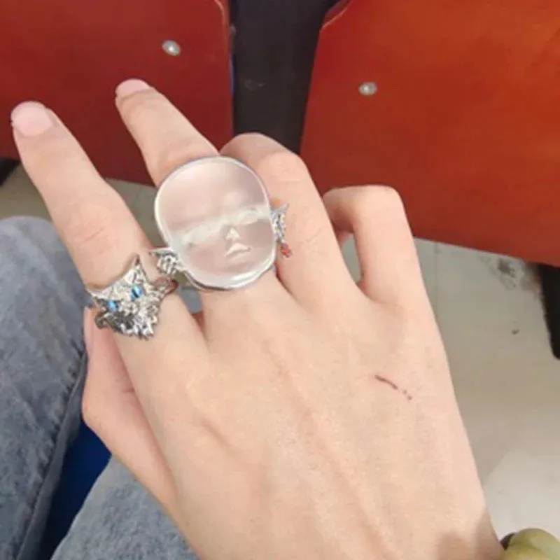 Baby Face Adjustable Ring Open Rings Fashion Crochet Finger Alloy Material y2k Rings Jewelry Gift for Women Girlfriend Wholesale