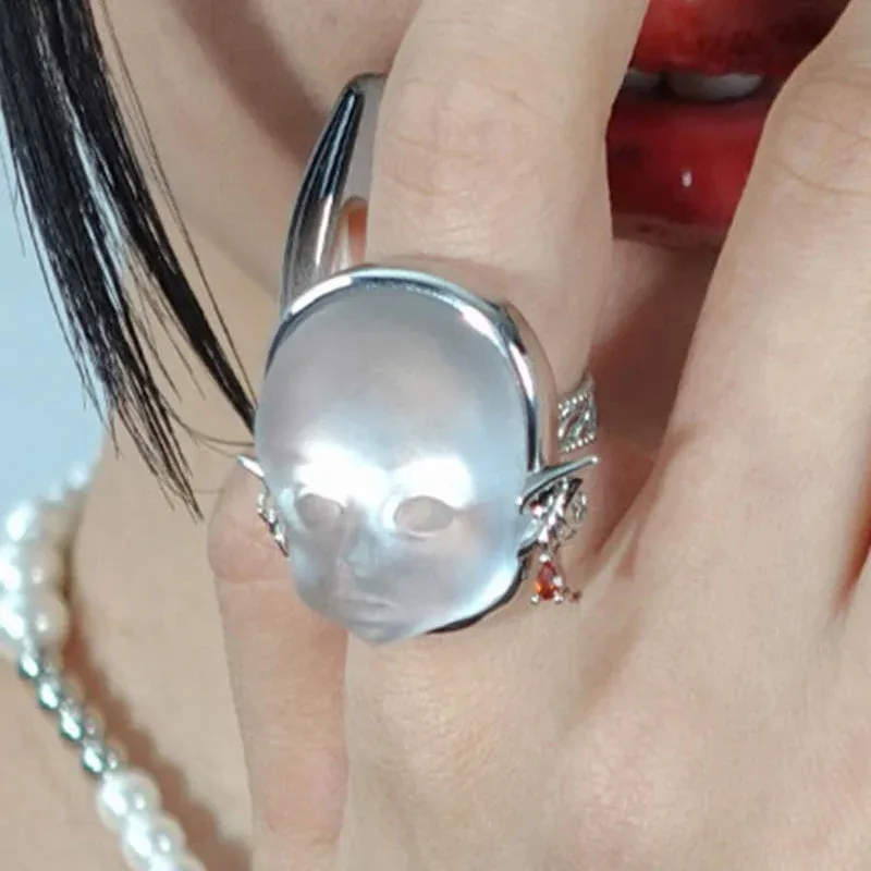 Baby Face Adjustable Ring Open Rings Fashion Crochet Finger Alloy Material y2k Rings Jewelry Gift for Women Girlfriend Wholesale