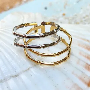 BAMBOO 18K RINGS OR SILVER - ADJUSTABLE WATERPROOF