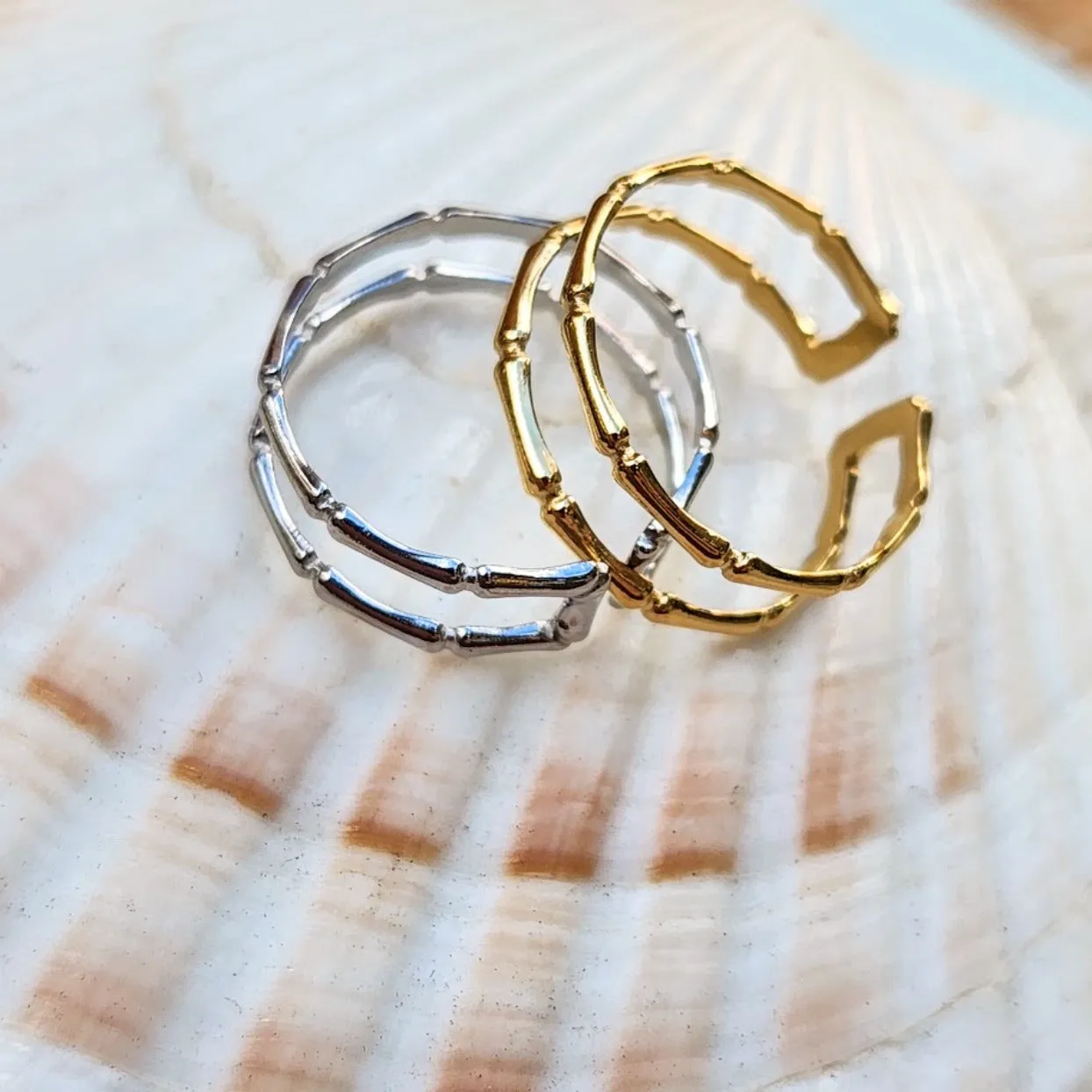 BAMBOO 18K RINGS OR SILVER - ADJUSTABLE WATERPROOF