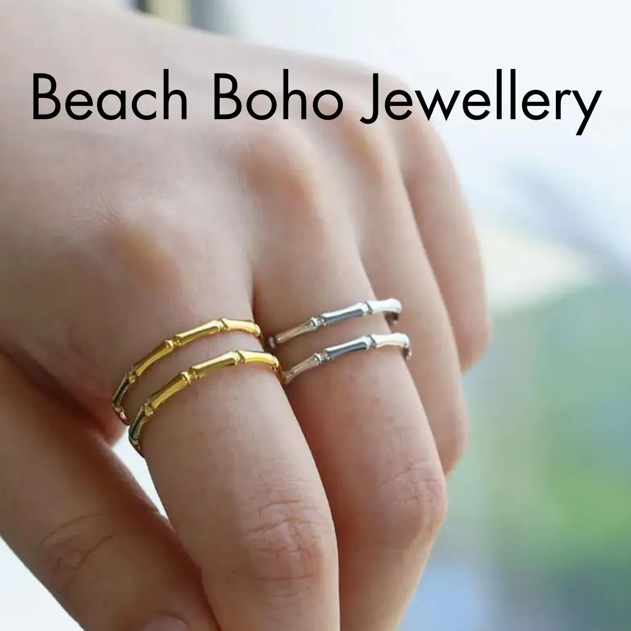 BAMBOO 18K RINGS OR SILVER - ADJUSTABLE WATERPROOF