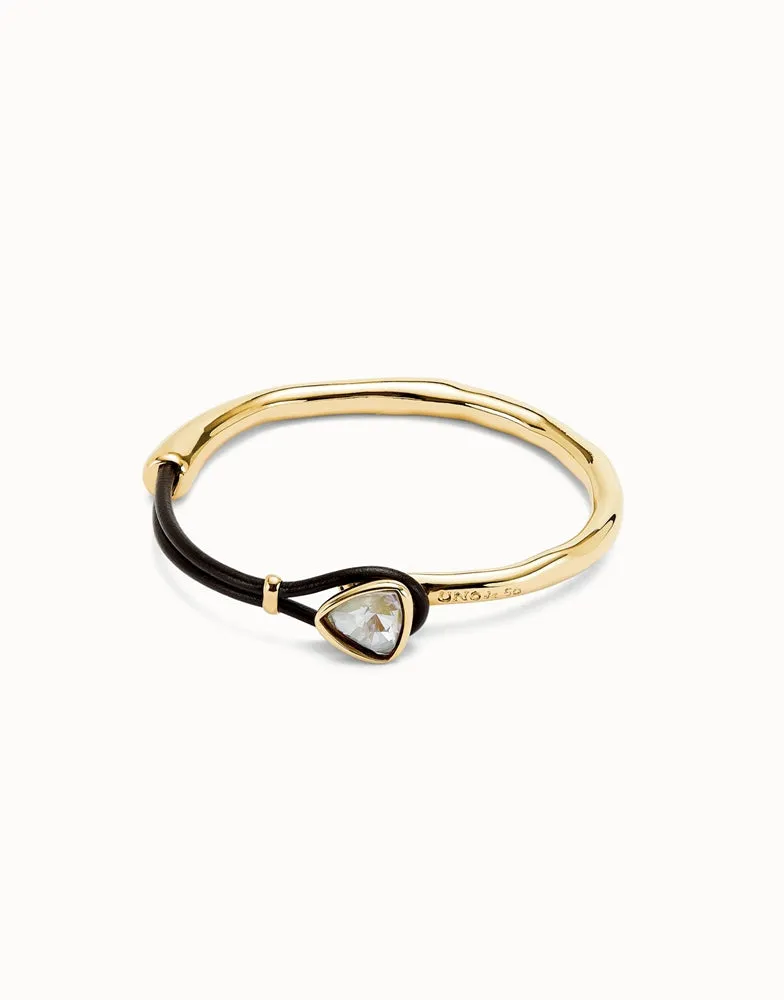 Bangle bracelet with leather and multicolor crystal (gold)