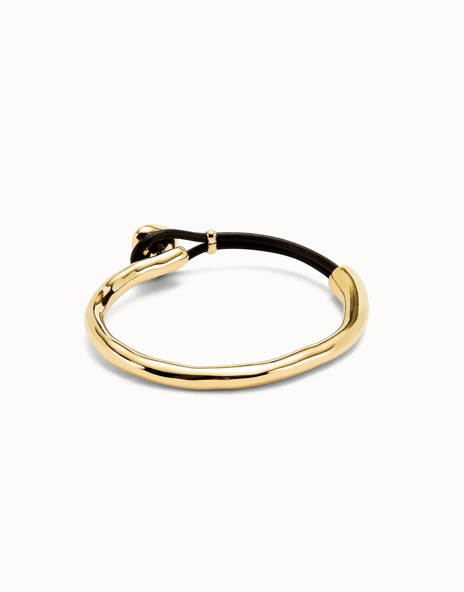 Bangle bracelet with leather and multicolor crystal (gold)