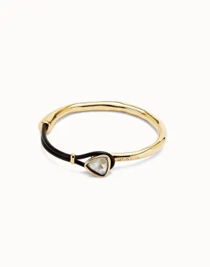 Bangle bracelet with leather and multicolor crystal (gold)