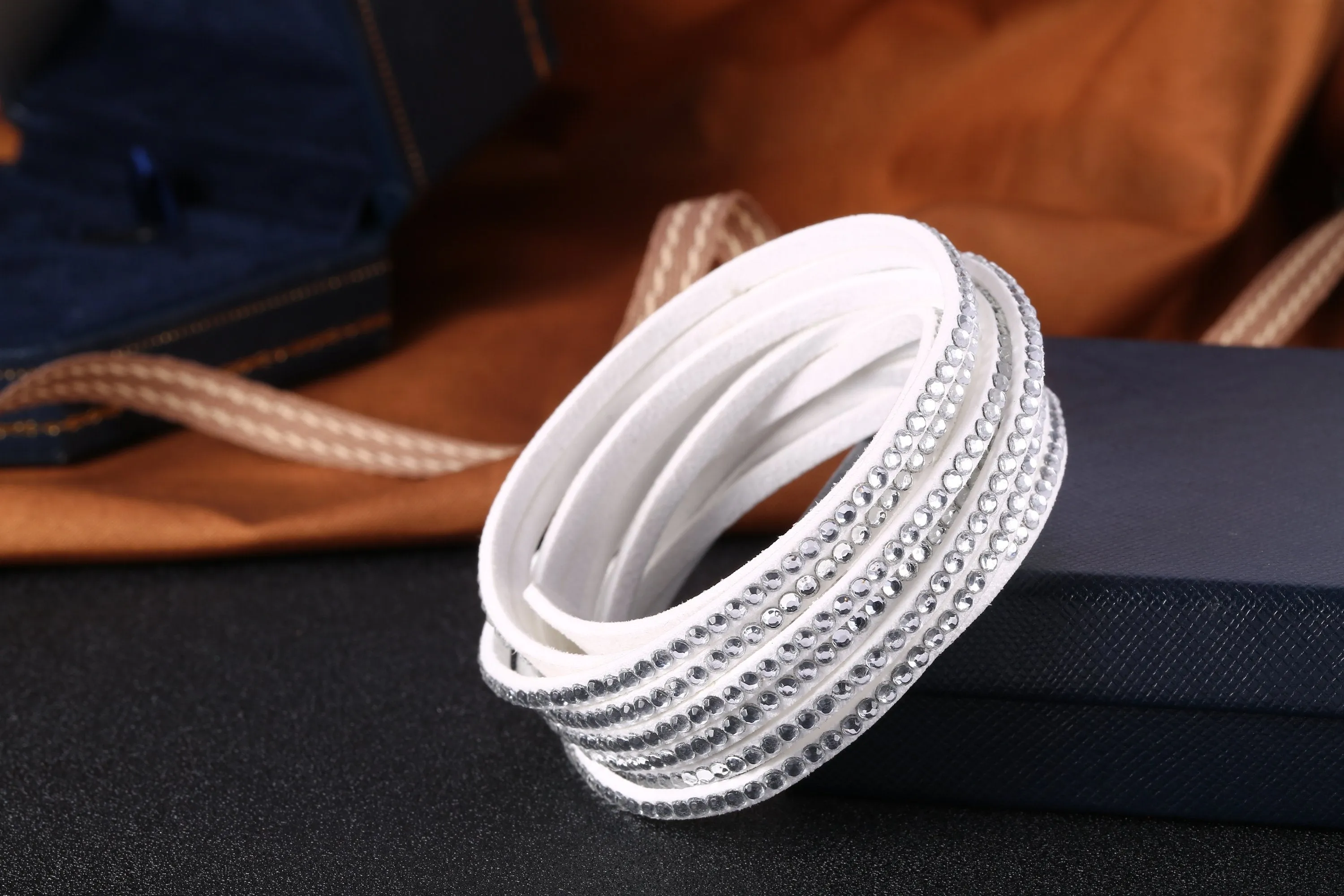 Barzel Leather Created Austrian Crystals Wrap Bracelets (Many Options Available)