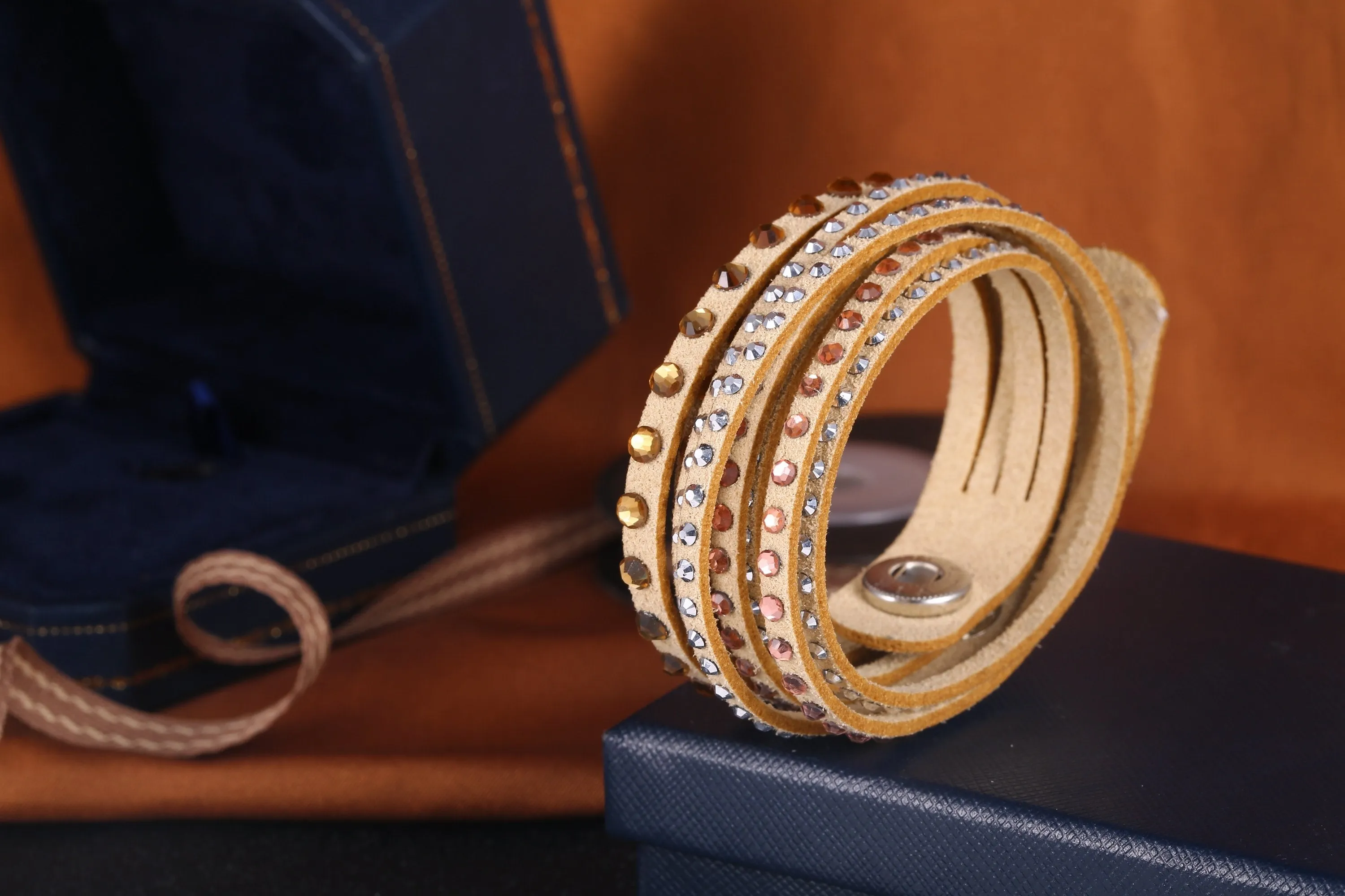 Barzel Leather Created Austrian Crystals Wrap Bracelets (Many Options Available)