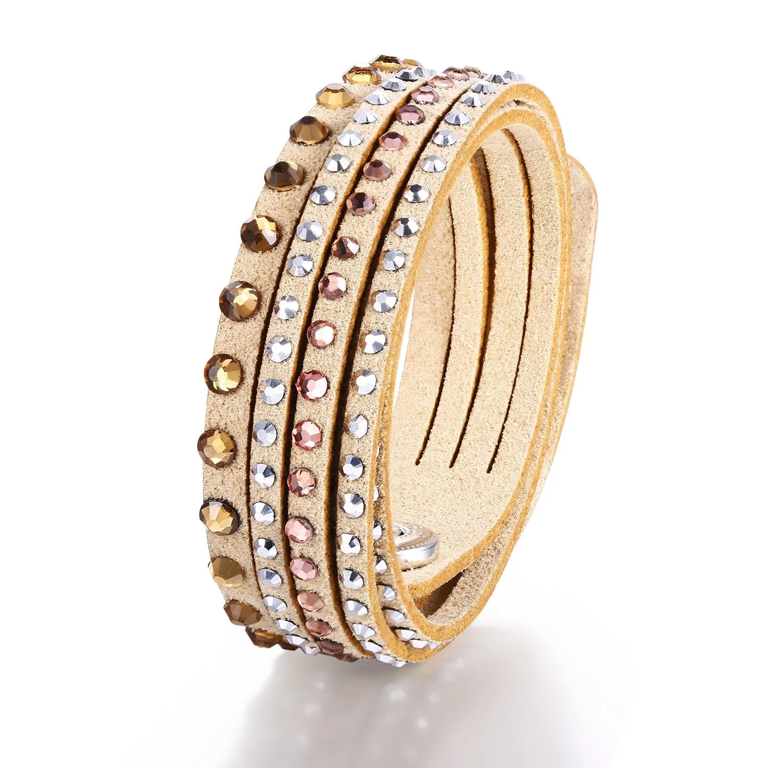Barzel Leather Created Austrian Crystals Wrap Bracelets (Many Options Available)