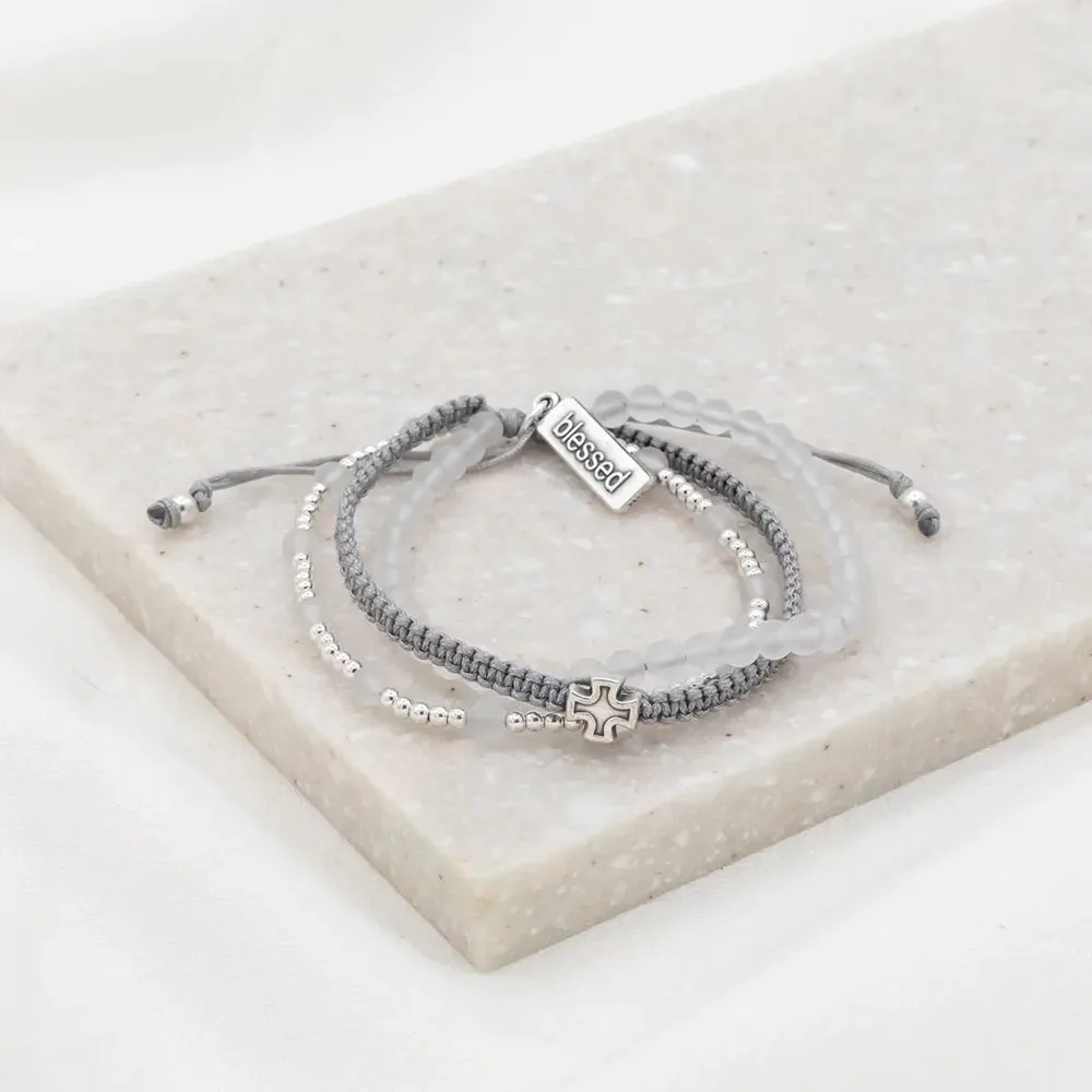 Be Still Prayer Bracelet, frosted quartz/silver