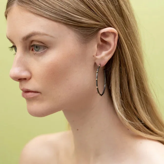 Beaded Sterling Silver and 14k Gold Classic Hoop Earrings