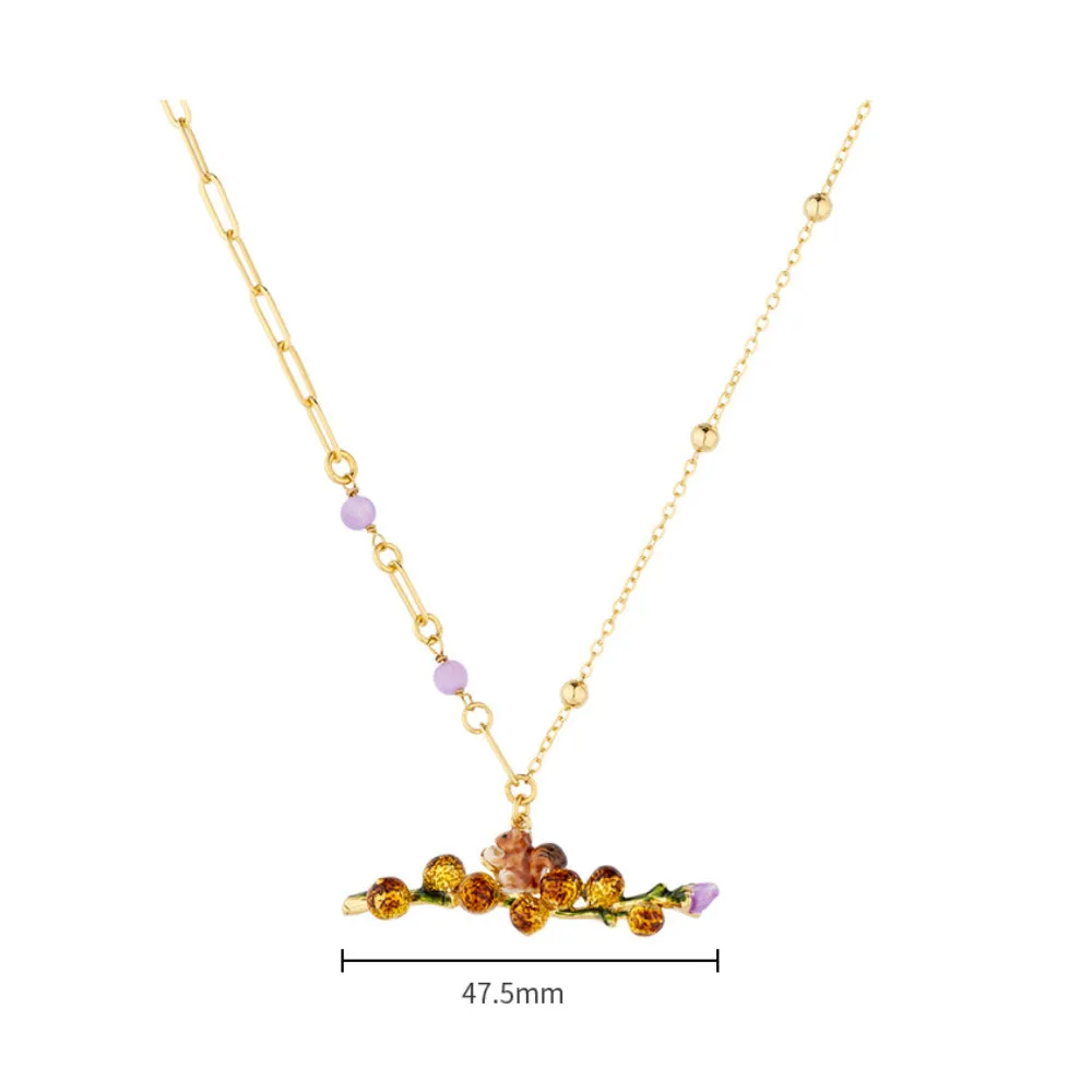 Beautiful Acorn Squirrel Enamel Necklaces Pendants Tree Branch Fashion Jewelry