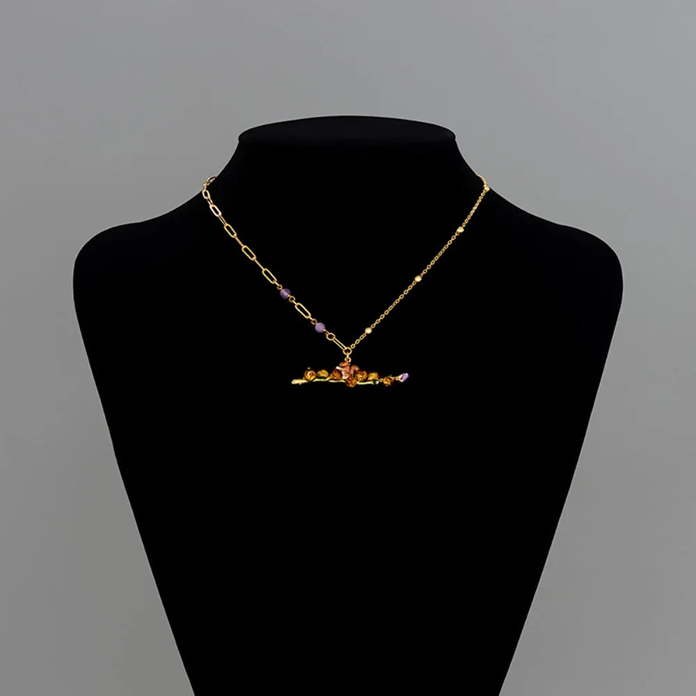 Beautiful Acorn Squirrel Enamel Necklaces Pendants Tree Branch Fashion Jewelry