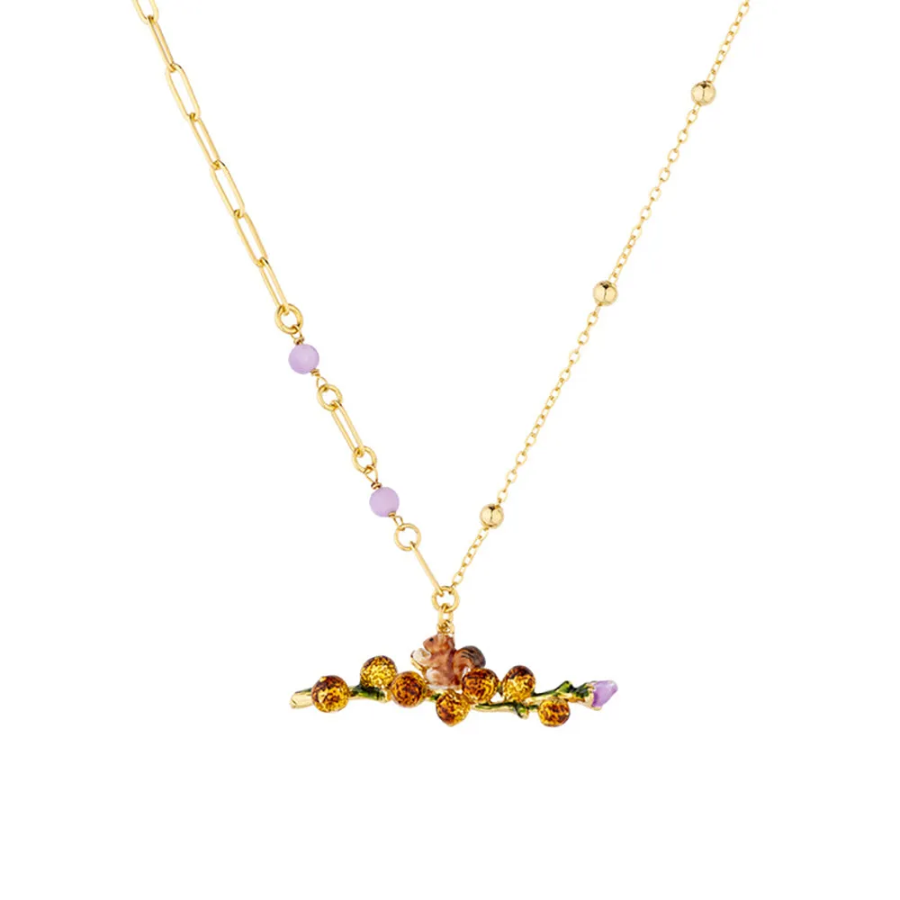 Beautiful Acorn Squirrel Enamel Necklaces Pendants Tree Branch Fashion Jewelry
