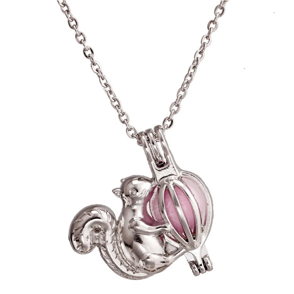 Beautiful Acorn Squirrel Necklaces Pendants Pink Pompon Animals Plants Fashion Jewelry