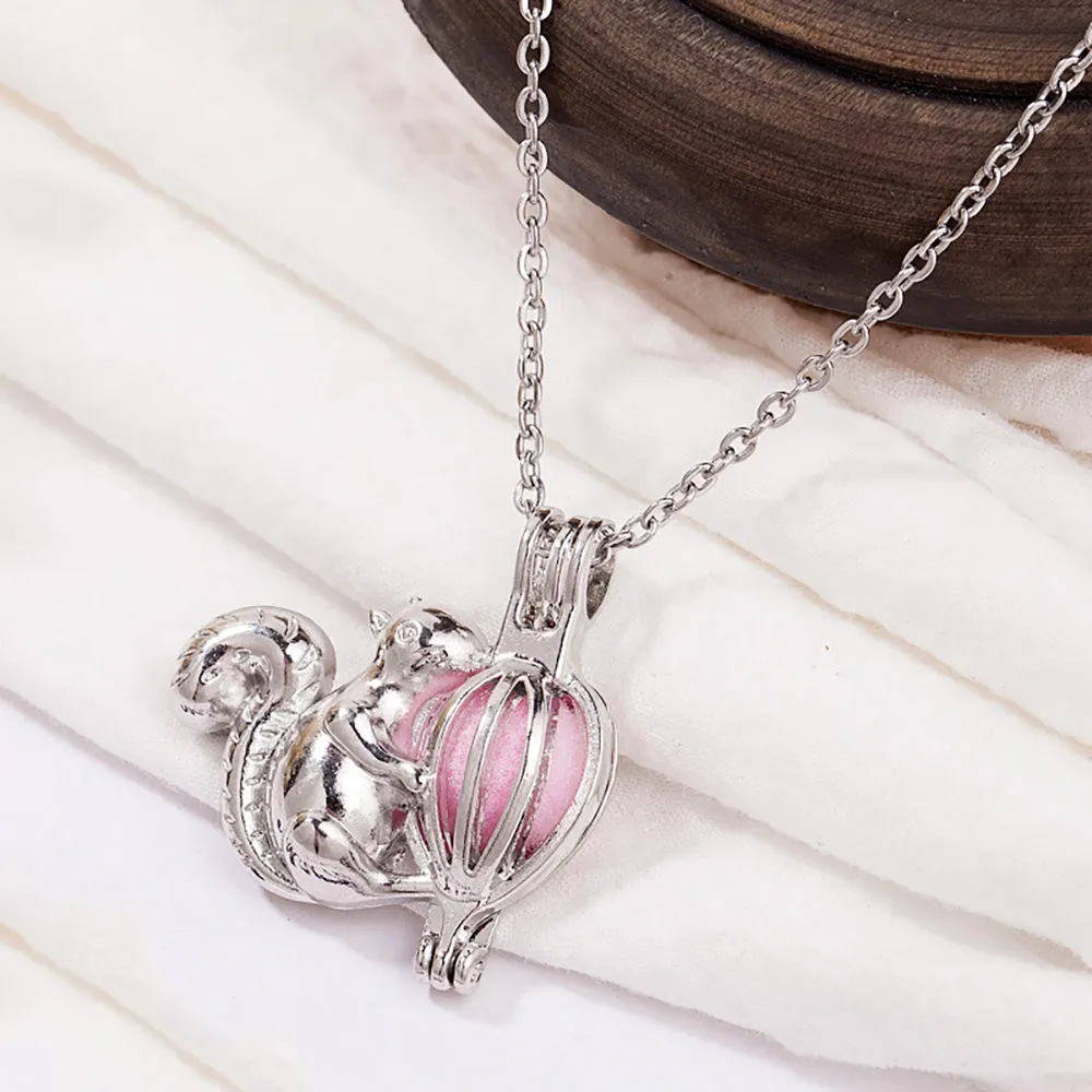 Beautiful Acorn Squirrel Necklaces Pendants Pink Pompon Animals Plants Fashion Jewelry