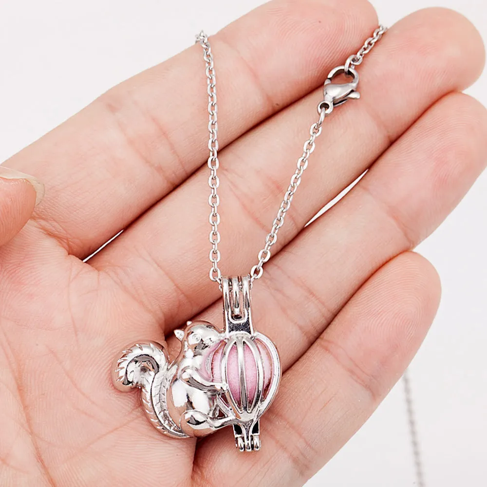 Beautiful Acorn Squirrel Necklaces Pendants Pink Pompon Animals Plants Fashion Jewelry