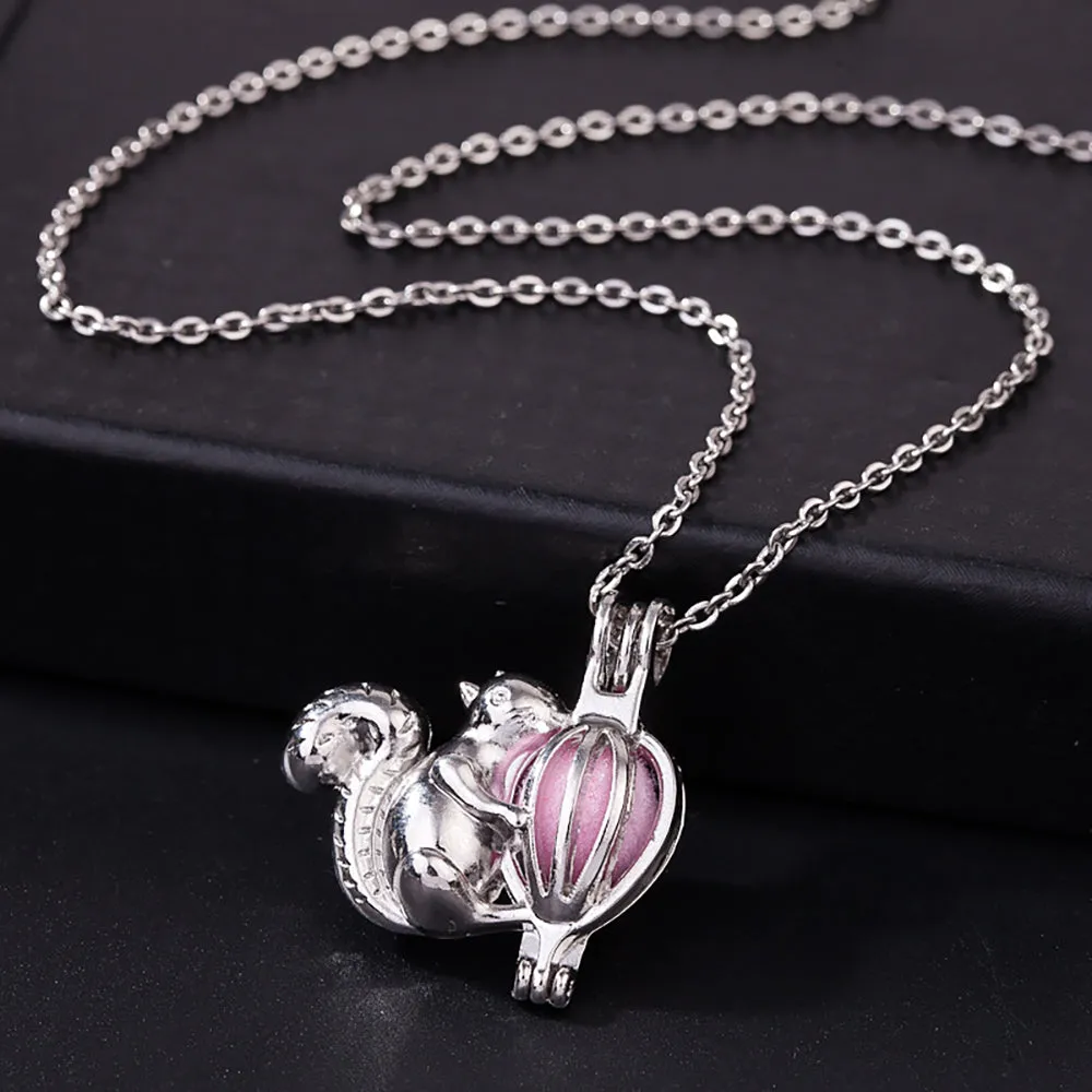 Beautiful Acorn Squirrel Necklaces Pendants Pink Pompon Animals Plants Fashion Jewelry