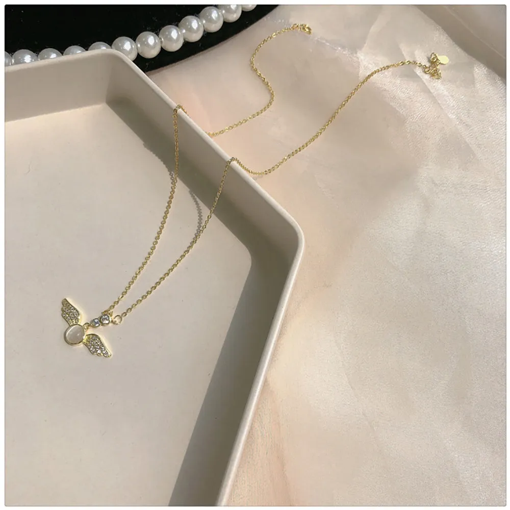 Beautiful Opal Cubic Zirconia Necklaces Pendants Angel Wings Fashion Jewelry