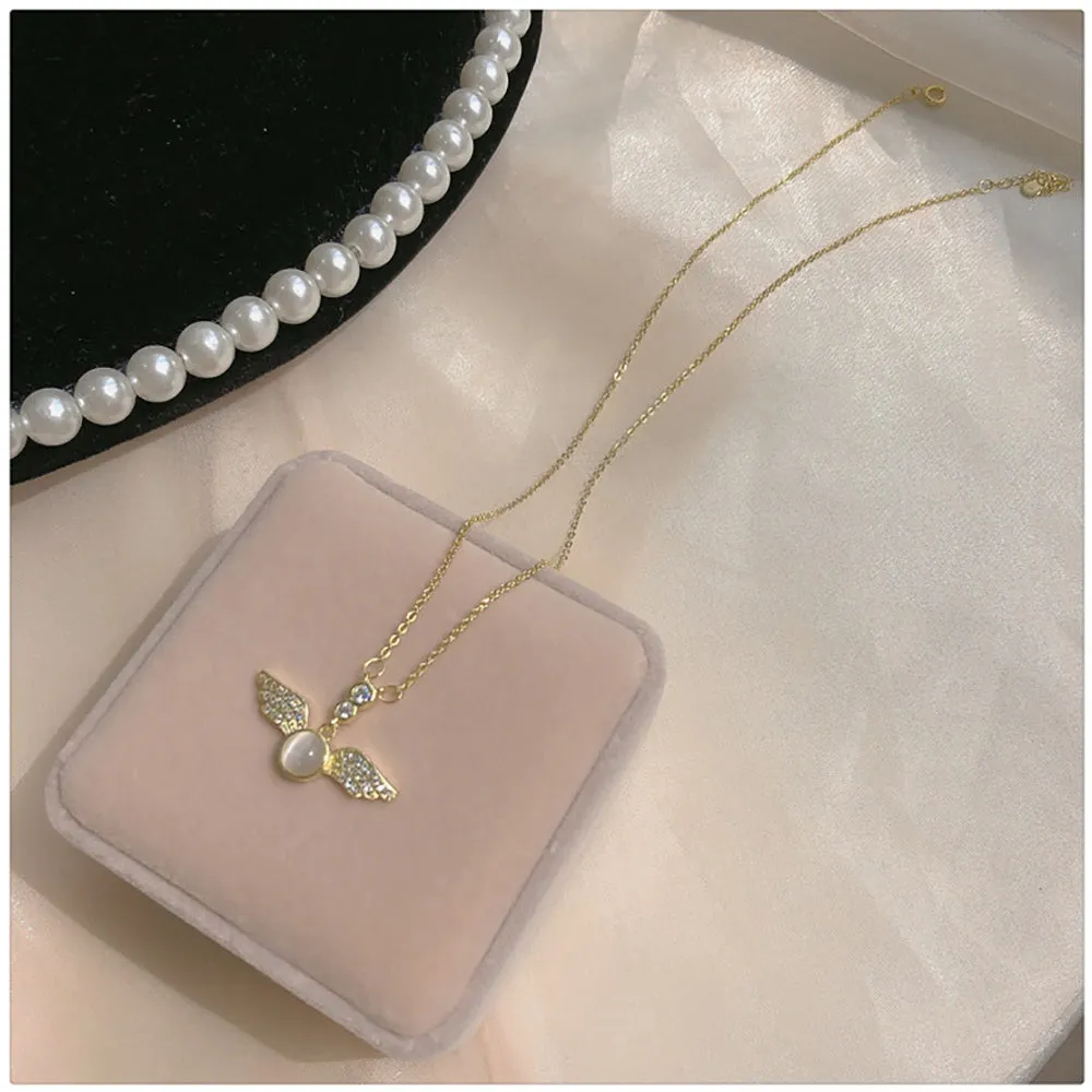 Beautiful Opal Cubic Zirconia Necklaces Pendants Angel Wings Fashion Jewelry