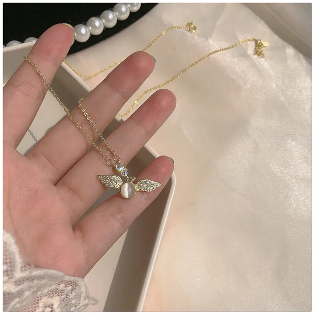 Beautiful Opal Cubic Zirconia Necklaces Pendants Angel Wings Fashion Jewelry