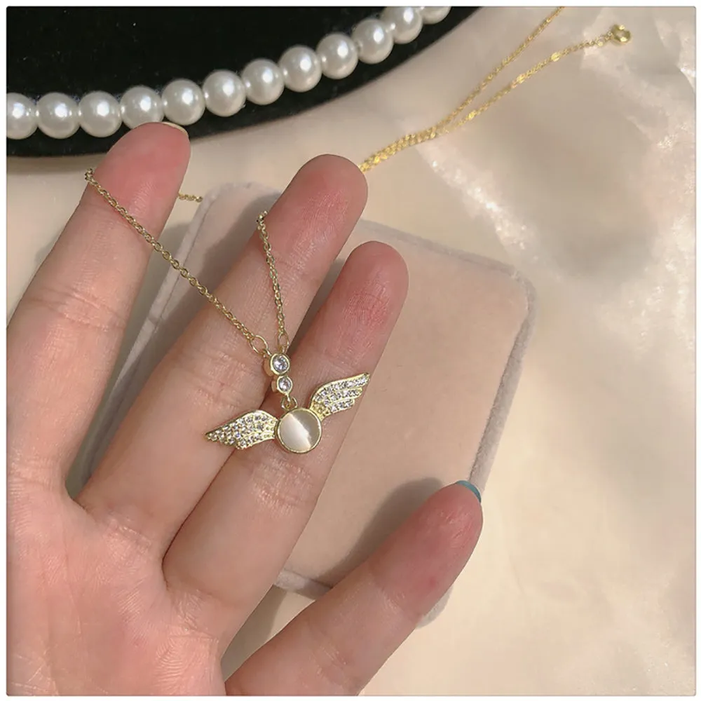 Beautiful Opal Cubic Zirconia Necklaces Pendants Angel Wings Fashion Jewelry