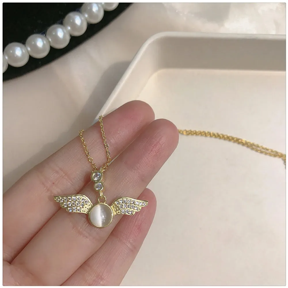 Beautiful Opal Cubic Zirconia Necklaces Pendants Angel Wings Fashion Jewelry