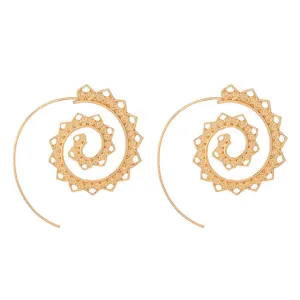BeautyWay Ethnic Personality Round Spiral Drop Earrings Exaggerated Love Heart Whirlpool Gear Earrings for Women Jewelry 4198