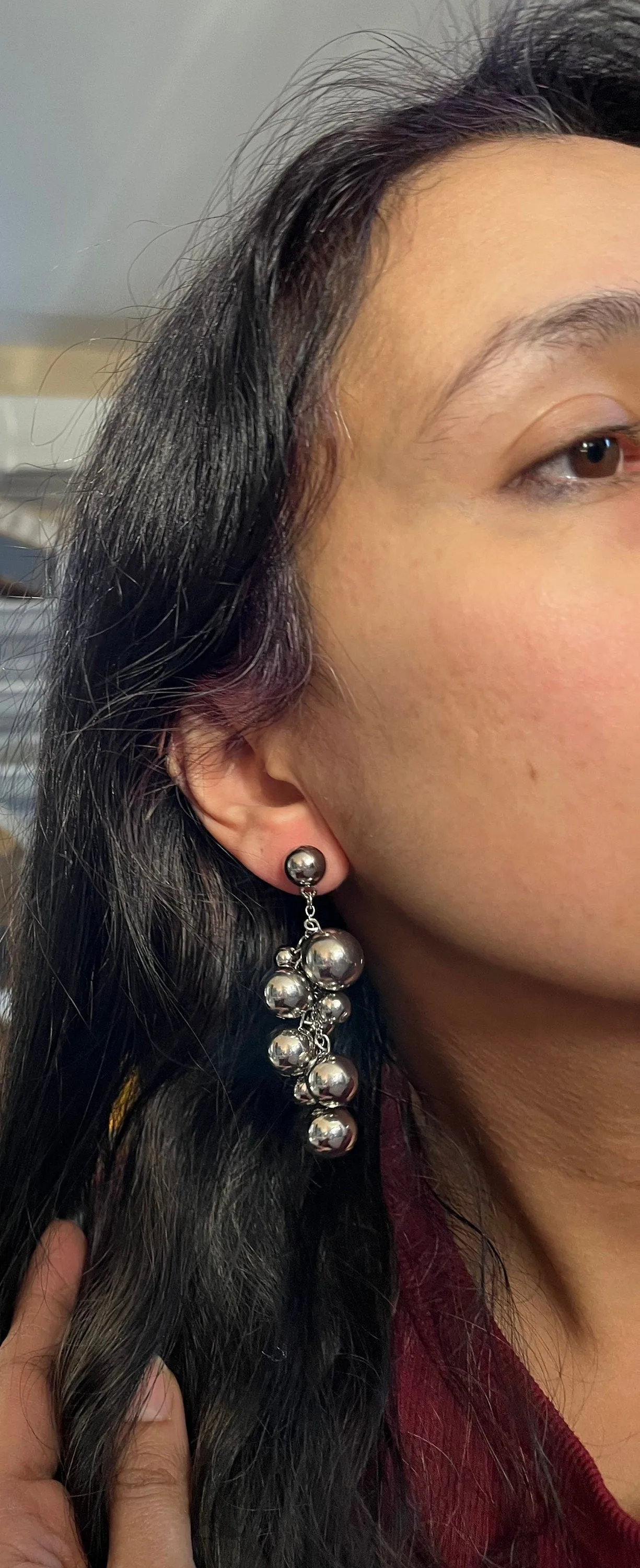 Big Silver earrings ,  silver metal dangle balls earrings , beaded silver bold earring , boho earrings , chunky silver earrings pierced