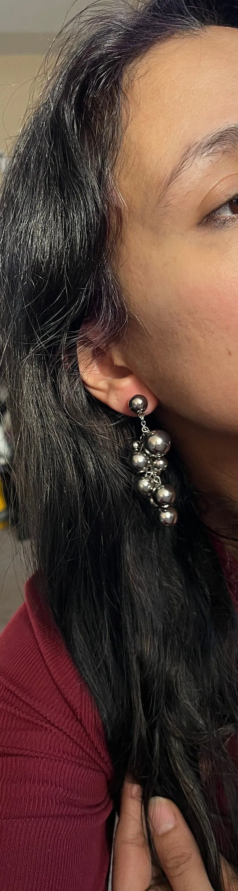 Big Silver earrings ,  silver metal dangle balls earrings , beaded silver bold earring , boho earrings , chunky silver earrings pierced