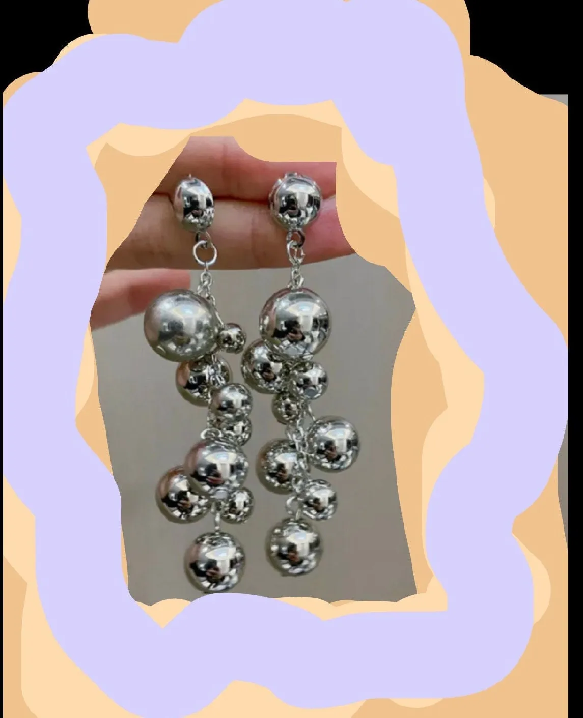 Big Silver earrings ,  silver metal dangle balls earrings , beaded silver bold earring , boho earrings , chunky silver earrings pierced