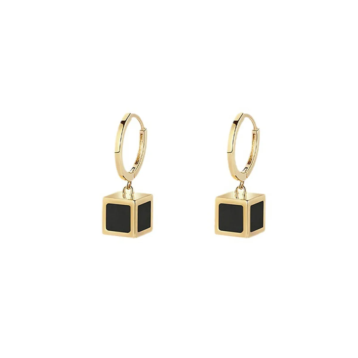 Black Acrylic & 18K Gold-Plated Cube Huggie Earrings