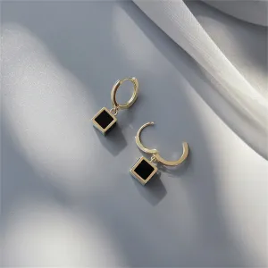Black Acrylic & 18K Gold-Plated Cube Huggie Earrings
