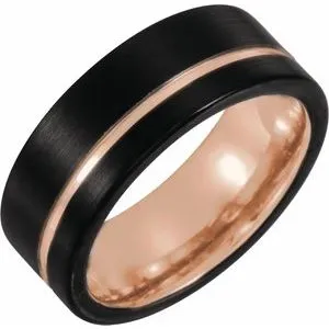 Black & 18K Rose Gold PVD Tungsten 8 mm Band Size 8