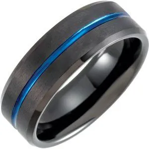 Black & Blue PVD Tungsten 8 mm Grooved Band Size 7.5
