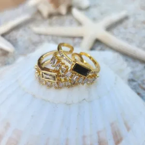 BLACK & WHITE  - ADJUSTABLE BLACK OR CRYSTAL WATERPROOF GOLD RINGS