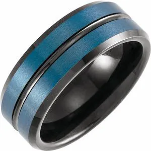 Black and Blue PVD Tungsten 8 mm Grooved Band Size 11