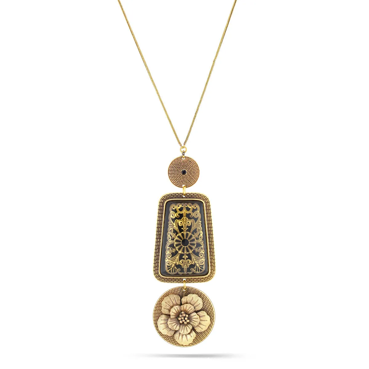 BLACK AND GOLD PENDANT NECKLACES #195BK1301 (2C3)