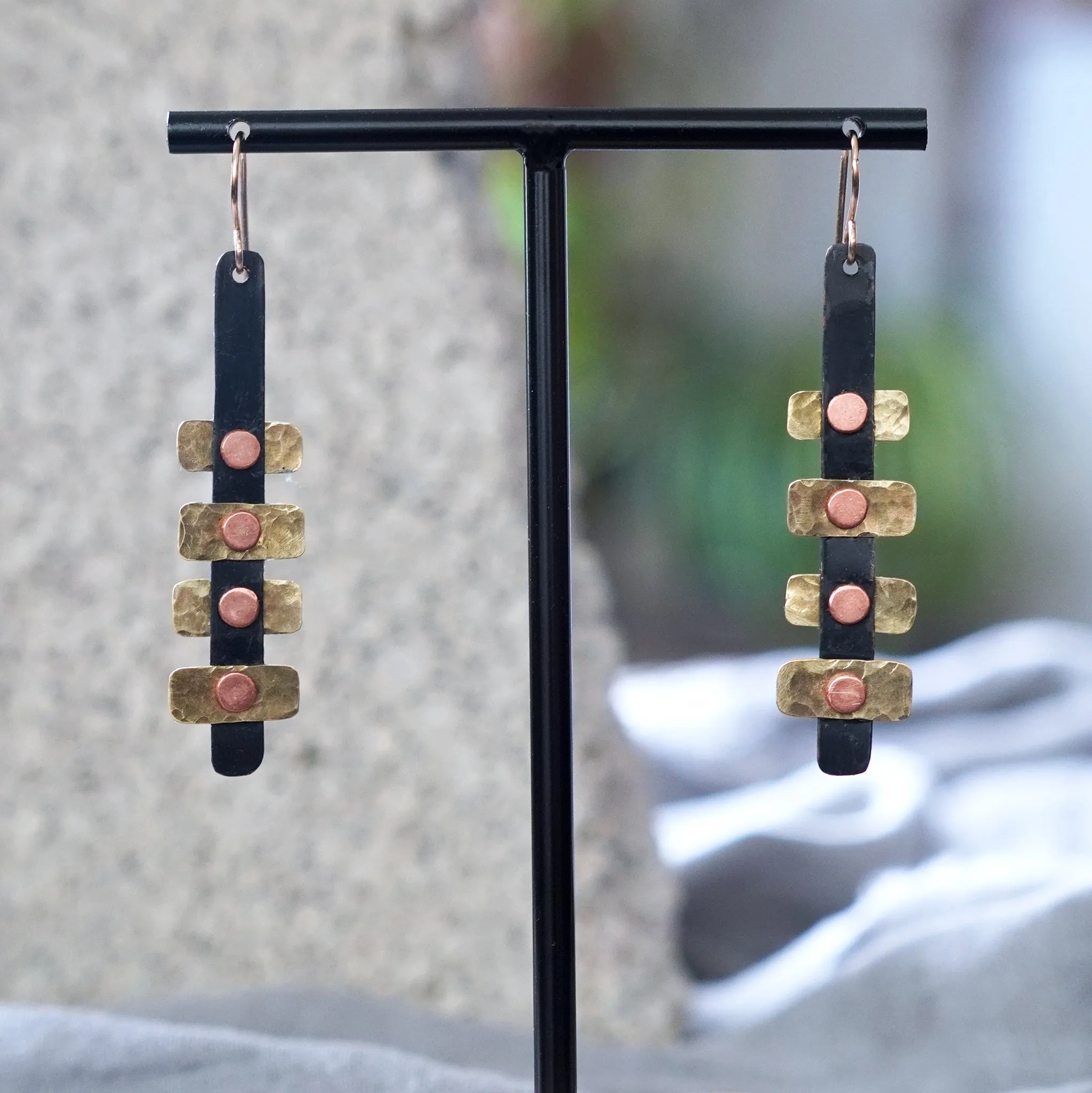 Black Copper Patina & Brass Riveted Earrings