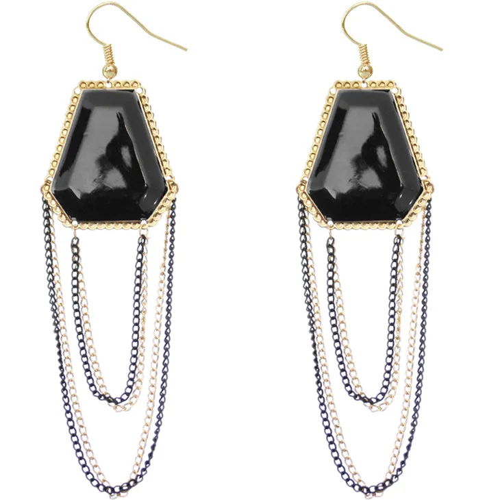 Black Double Chain Geometric Dangle Earrings