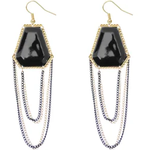 Black Double Chain Geometric Dangle Earrings