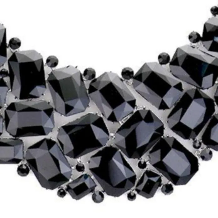 Black Faceted Teardrop Crystal Statement Necklace Set