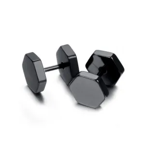 Black Hexagon Double Sided Stud Earrings