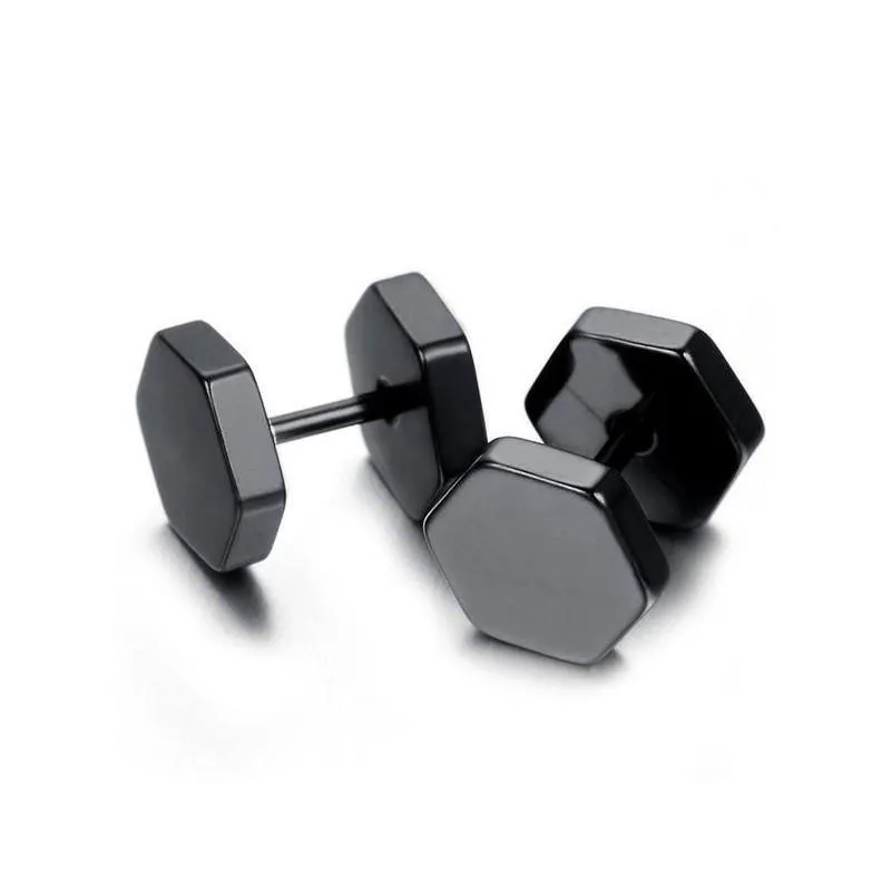 Black Hexagon Double Sided Stud Earrings