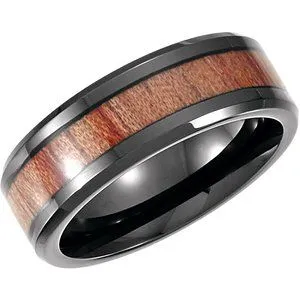Black PVD Cobalt 8 mm Casted Band With Wood Inlay Size 11