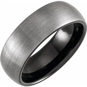 Black PVD Tungsten 8 mm Half Round Band Size 7.5 with Satin Finish