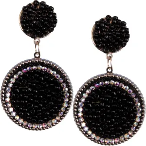 Black Seed Bead Round Flat Disc Earrings