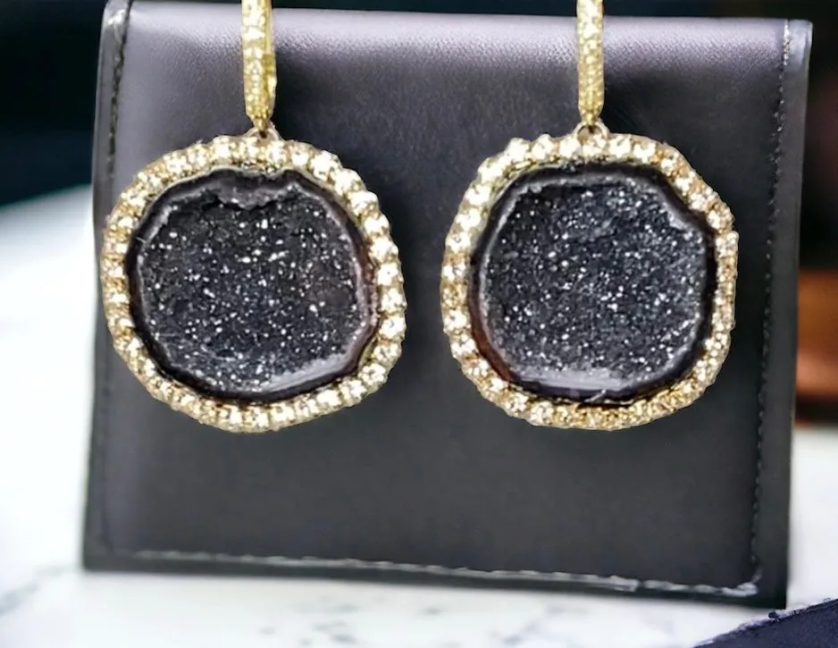 Black Tabasco Geode Earrings Diamond Style Statement Earrings
