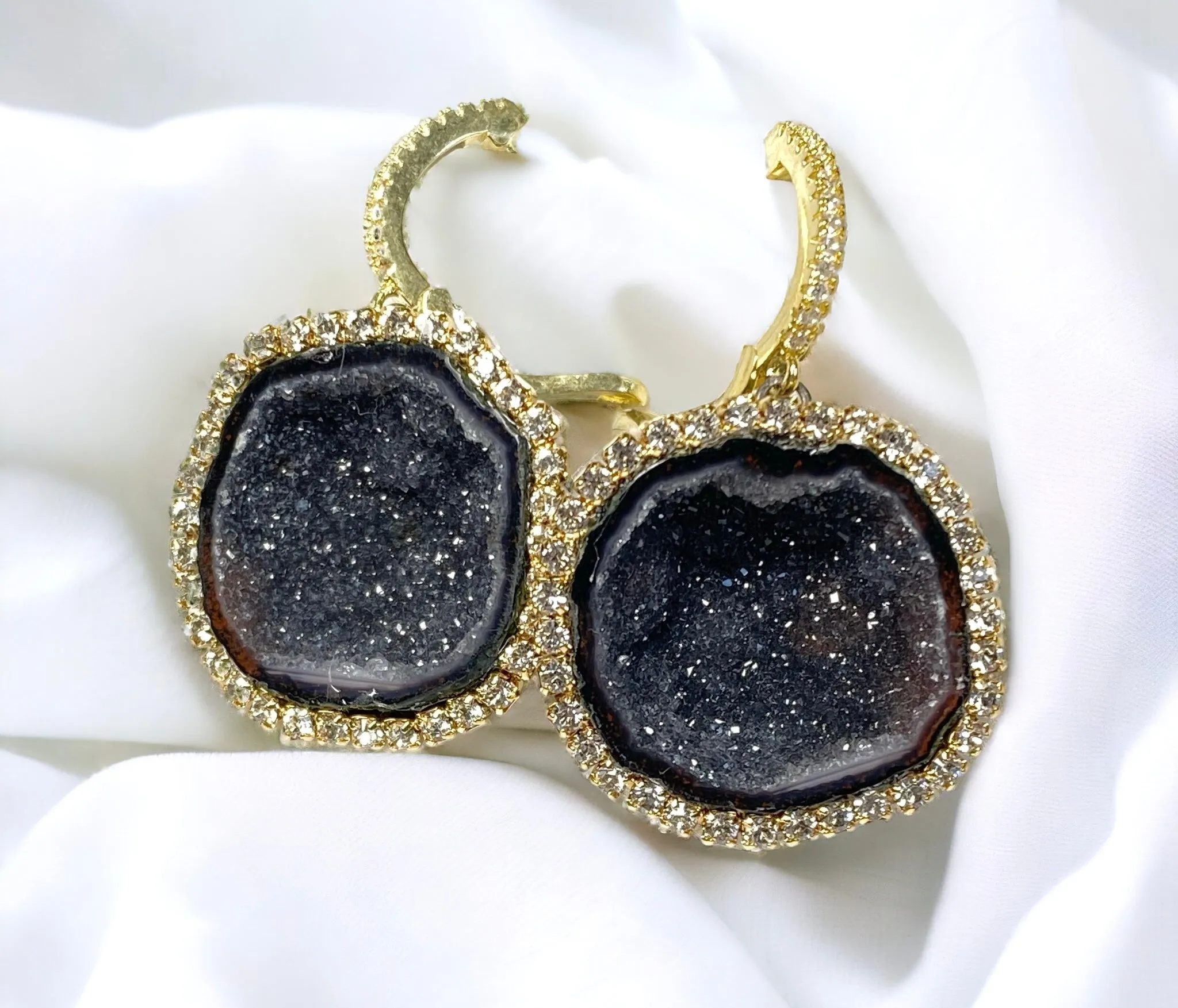Black Tabasco Geode Earrings Diamond Style Statement Earrings